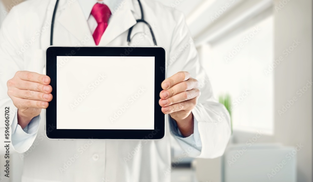 Happy Doctor Holding Blank digital tablet Happy Doctor Holding Blank digital tablet