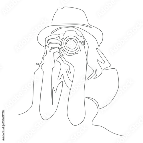 Line drawing of a photographer with a camera