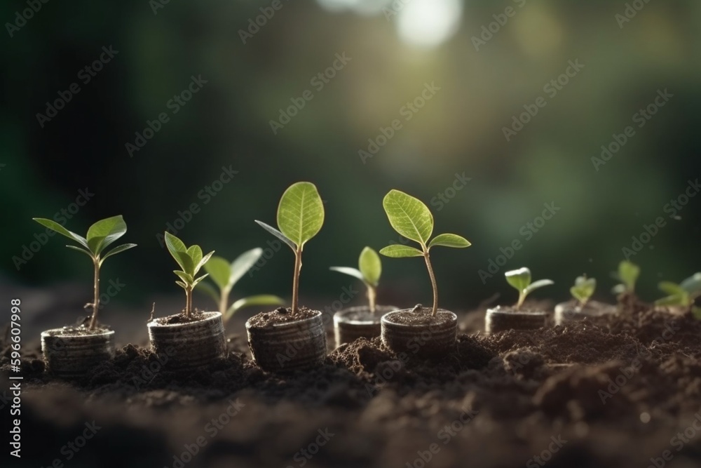 Seedling are growing on coins are stacked generated AI Seedling are growing on coins are stacked generated AI