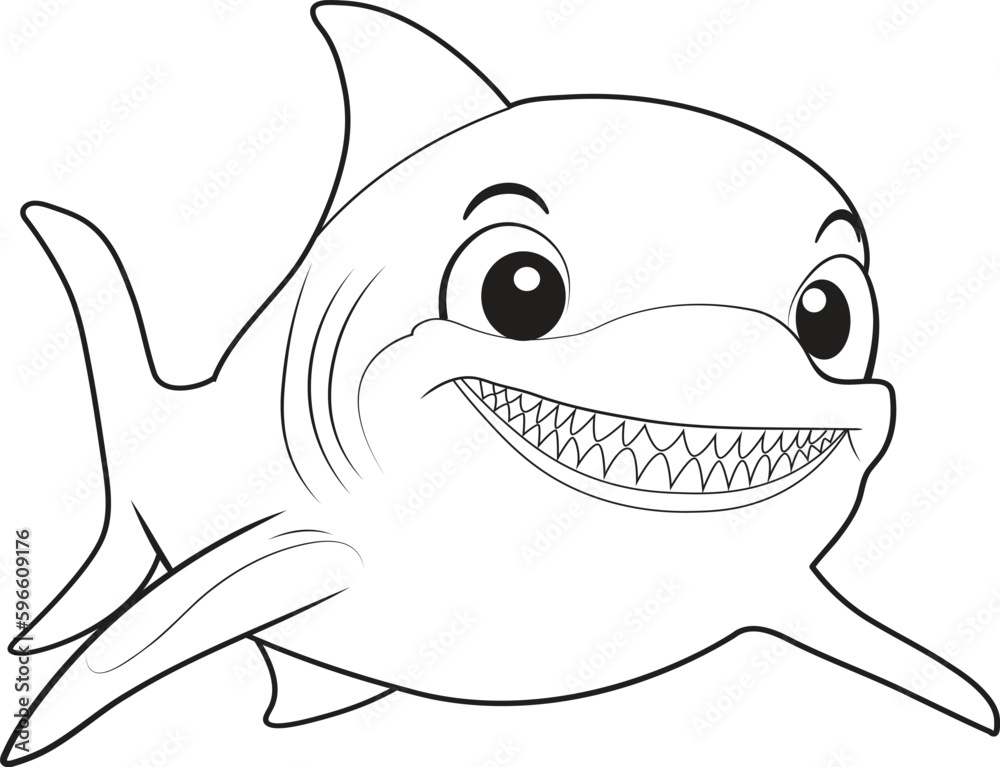 Shark cartoon. Black and white lines. Coloring page for kids. Activity Book. Stock Vector ...