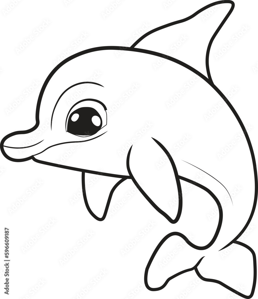 Dolphin cartoon. Black and white lines. Coloring page for kids. Activity Book. Dolphin cartoon. Black and white lines. Coloring page for kids. Activity Book.