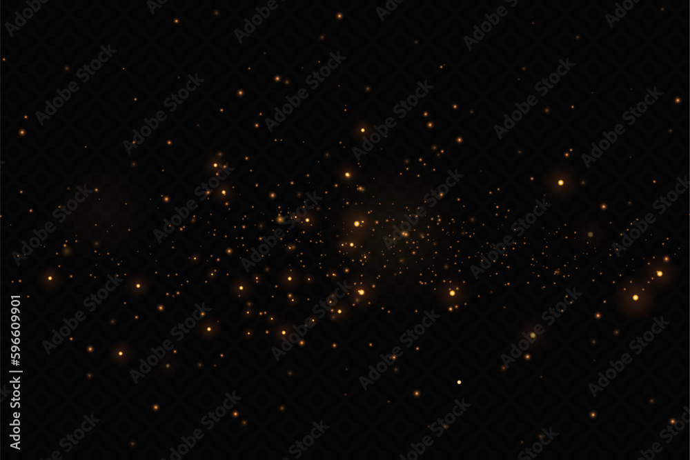 Golden glitter.Light effect.Glittering particles background. Gold dust on a transparent background.