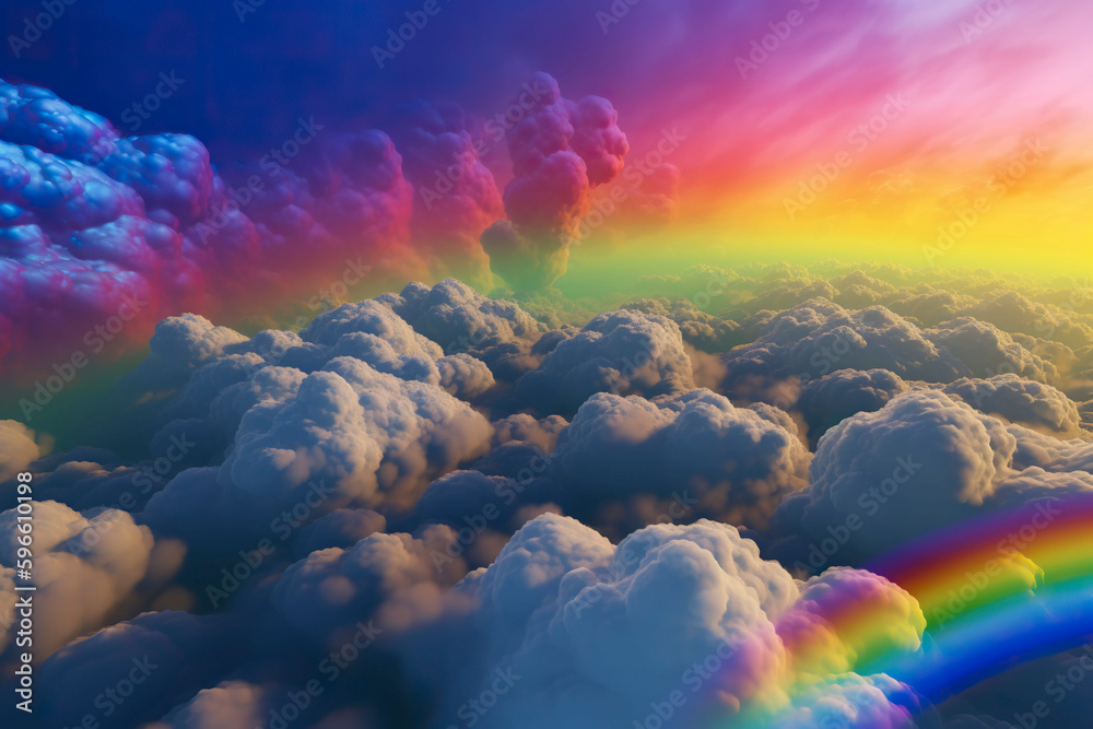 Rainbow in the clouds. Generative AI.