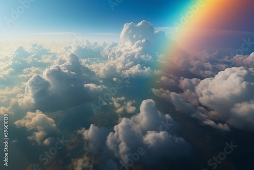 Rainbow in the clouds. Generative AI.