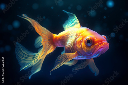 Goldfish in neon colors. Generative AI. © YULIYA