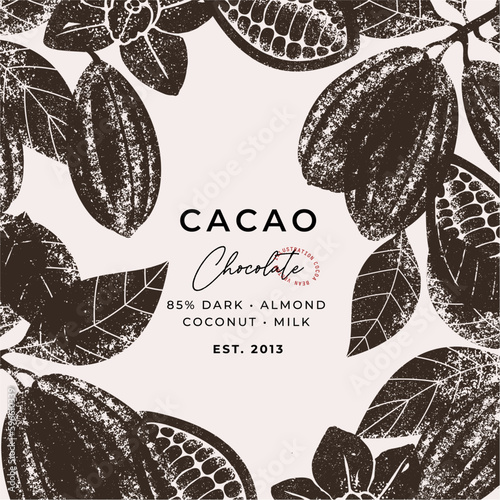 Cocoa bean textured illustration. Vintage style design template. Chocolate cacao bean. Vector illustration