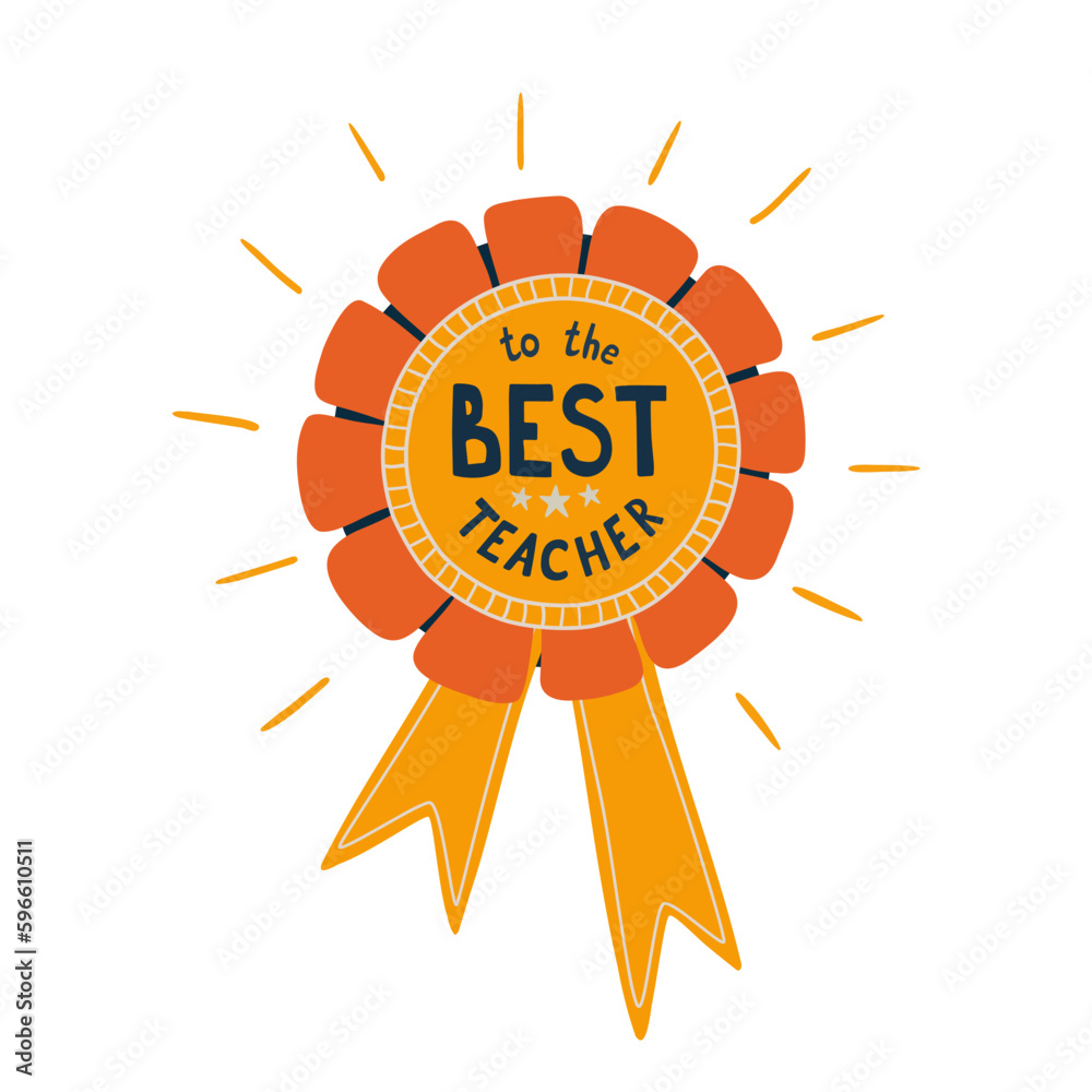 Best teacher award for Teachers day greeting card with medal. Vector