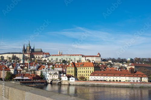 a picturesque view of the river from the embankment in Prague