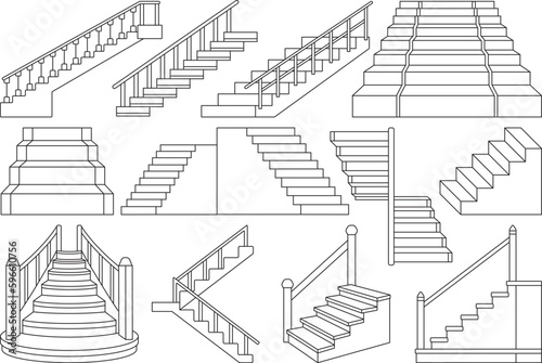 Stairs Outline Bundle, Stairs Icon Sample, Stairs Clipart