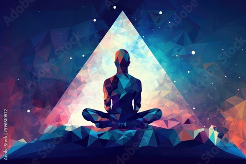 Man in meditation pose. Enlightenment psychic wave transcendence of consciousness generative ai photo
