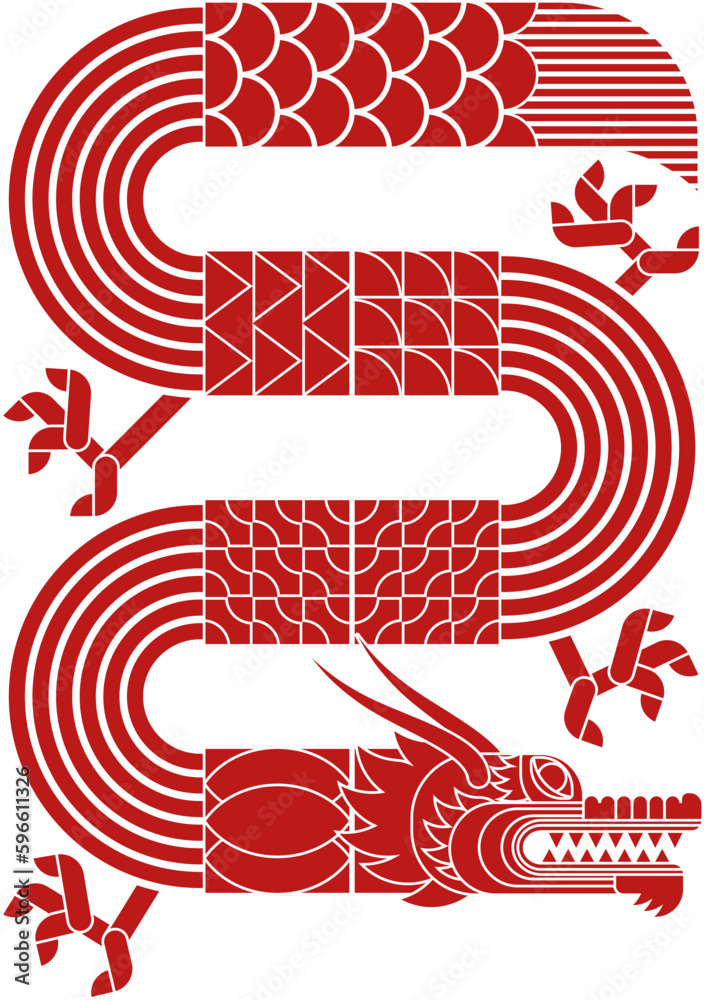 Abstract geometric chinese dragon. Modern minimalistic shape design. Zodiac sign. Sacred animal. Bauhaus tile motif. Line flat vector illustration. Template for greeting card, banner, poster. Abstract geometric chinese dragon. Modern minimalistic shape design. Zodiac sign. Sacred animal. Bauhaus tile motif. Line flat vector illustration. Template for greeting card, banner, poster.