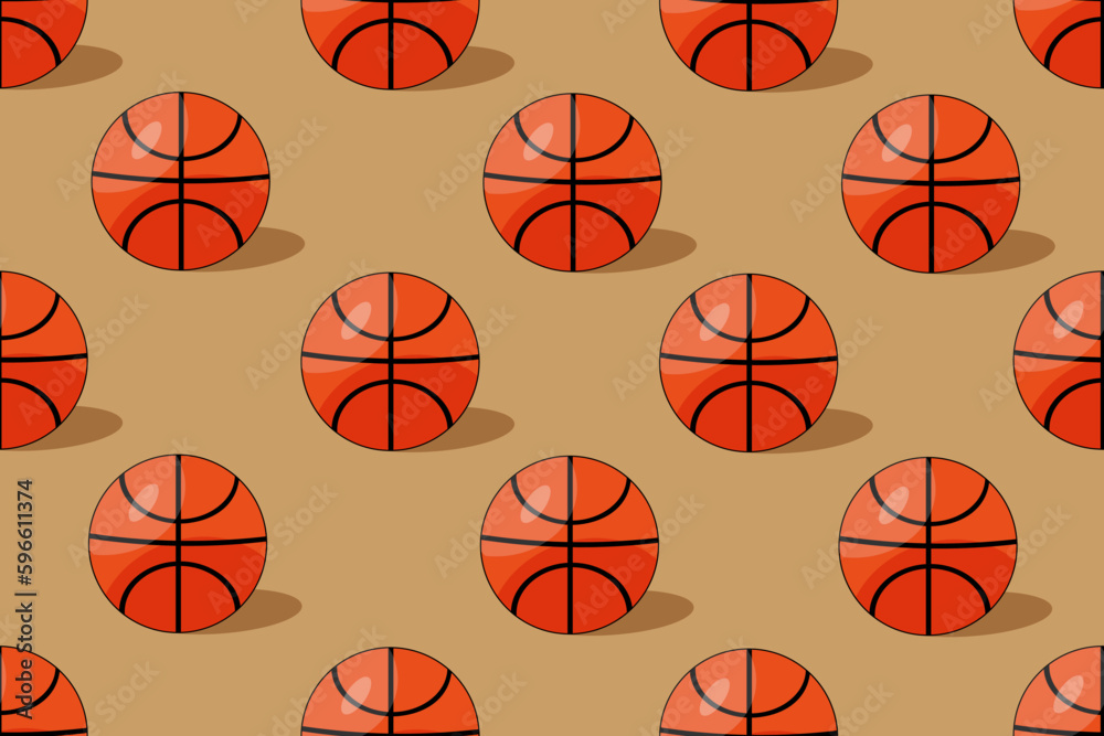 Seamless pattern with Basketball Ball. Endless background with Basketball ball. Wallpaper and bedlinen print. Vector illustration with editable stroke. Children game.