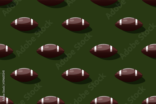 Seamless pattern with Soccer Ball. Endless background with American Football ball. Wallpaper and bedlinen print. Vector illustration with editable stroke. Children game.