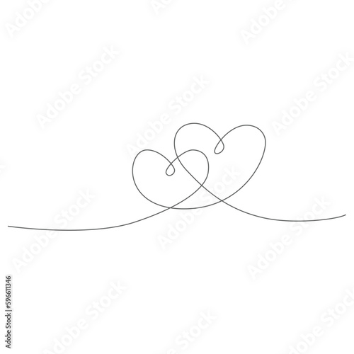 Vector line drawing of two hearts in a single line