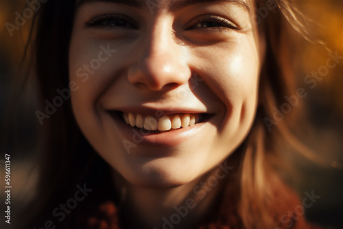 portrait of a beautiful brunette Caucasian mid adult white woman smiling, generative ai