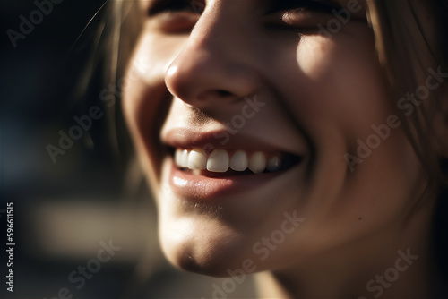caucasian woman smiling, generative ai © Loks
