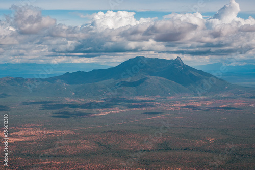 Scenic view of Mount Longido against sky in rural Tanzania