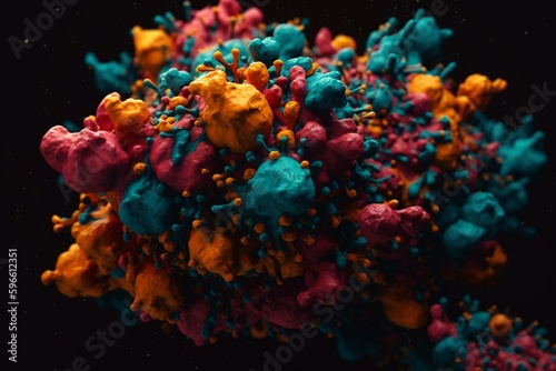 A colorful  intricate molecule in chaotic form. Generative AI