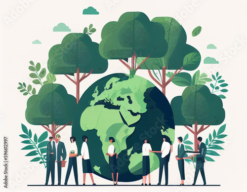 Geschäftsleute und die Gemeinschaft pflanzen gemeinsam Bäume für die Ziele der nachhaltigen Entwicklung. Unternehmen oder Unternehmen und Konzerne, die sich um die Umwelt und das Ökosystem im Grünen  photo