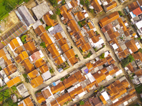 Aerial photography. Aerial view neatly arranged colored houses and roofs in Bandung - Indonesia