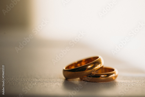 wedding rings on the table