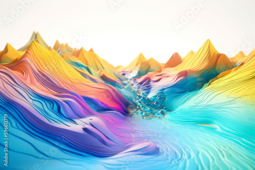 Abstract mountains and colorful waves background, topographic style, white background © P.E Faivre