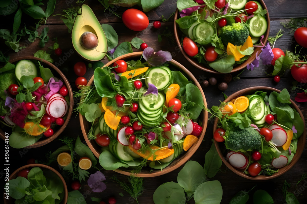 Salads, made with fresh greens and a variety of toppings, are a healthy and satisfying summer meal, perfect for lunch on a sunny patio or a picnic in the park