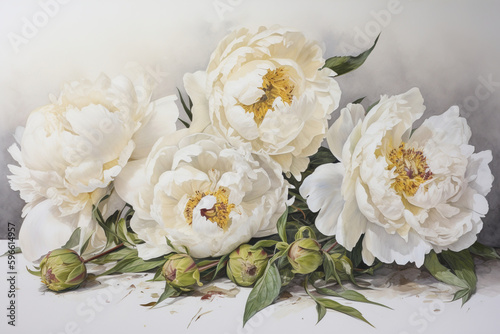 Fototapeta Naklejka Na Ścianę i Meble -  white peonies watercolor - ai