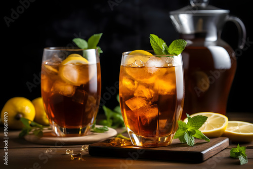 Iced tea  with its crisp and refreshing taste  is a beloved summer beverage  served over ice with a slice of lemon or sprig of mint