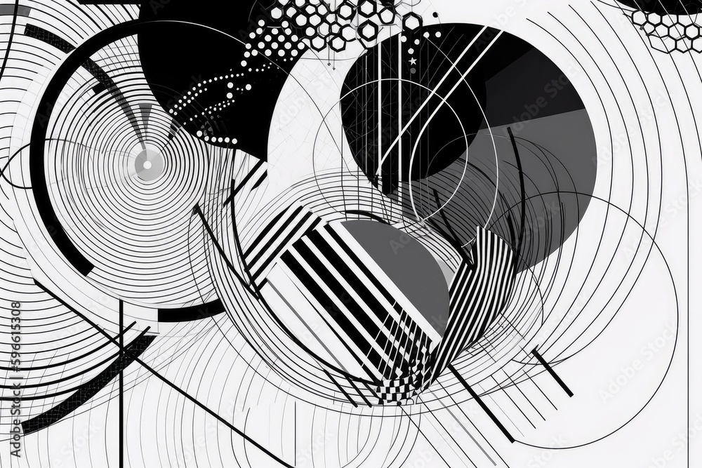 abstract geometric line art with black and white color scheme, created