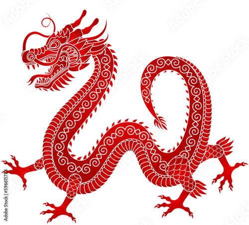 Traditional golden red chinese dragon. Zodiac sign. Sacred animal  a symbol of goodness and power. Asian  japanese mascot and tattoo or T-shirt vector illustration.