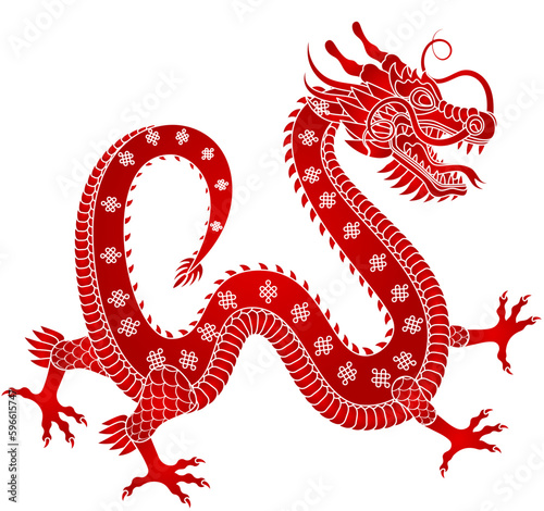 Traditional golden red chinese dragon. Zodiac sign. Sacred animal  a symbol of goodness and power. Asian  japanese mascot and tattoo or T-shirt vector illustration.