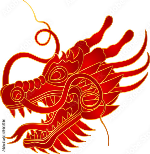 Traditional golden red chinese dragon. Zodiac sign. Sacred animal  a symbol of goodness and power. Asian  japanese mascot and tattoo or T-shirt vector illustration.