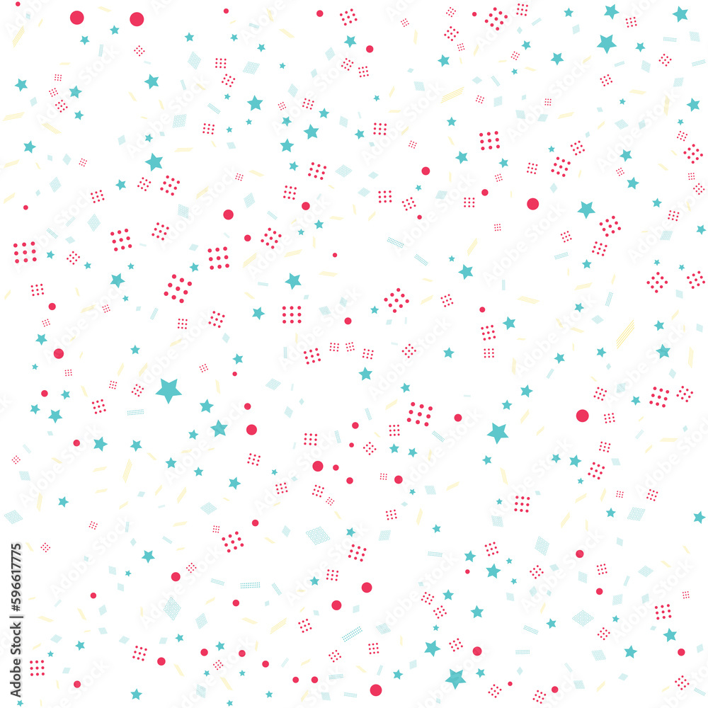 Colorful Shapes (Star, Square, Circles) Pattern On White Background