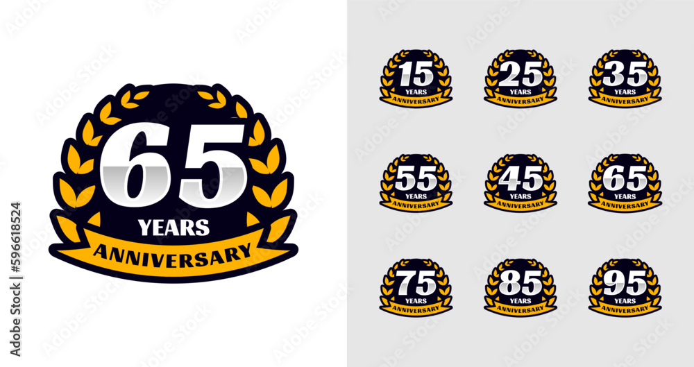 Anniversary emblem logo collections. Birthday number for celebration moment with wheat and ribbon icon