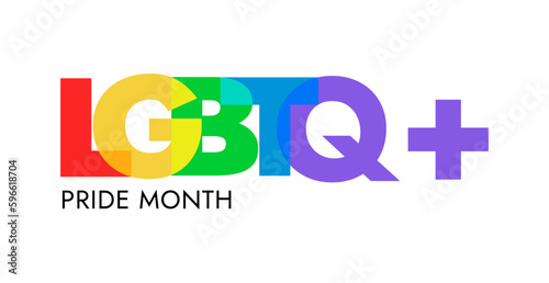 LGBTQ+ Lettering on white Background Banner. LGBTQ+ Rainbow Typography in retro style. Vector Illustration.