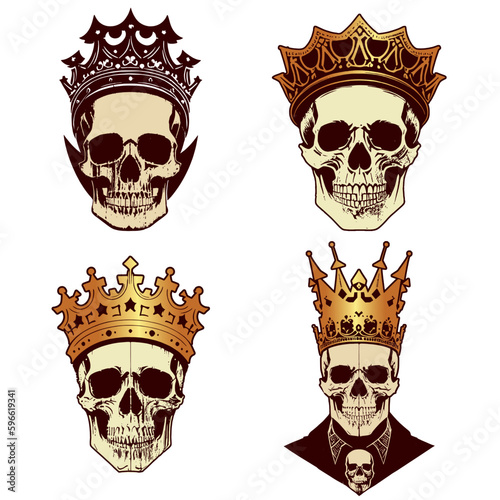 Bilde på lerret Skull crown gold Vector Illustrantion set