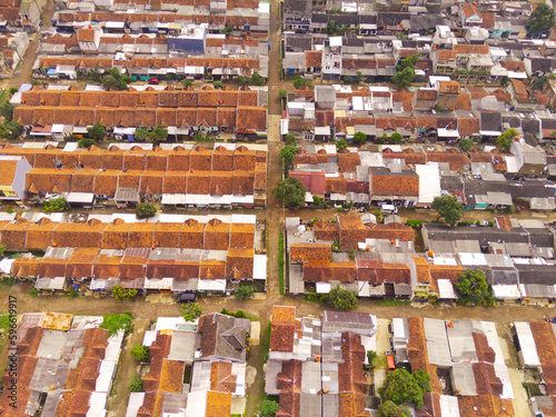 Aerial photography. Aerial view neatly arranged colored houses and roofs in Bandung - Indonesia