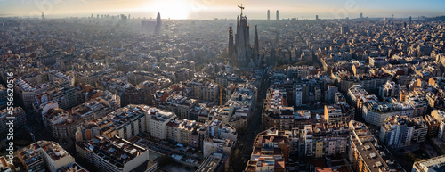 Aerial view around Barcelona in Spain on a sunny day in spring.