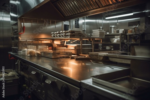 Professional kitchen restaurant equipment. Generative AI