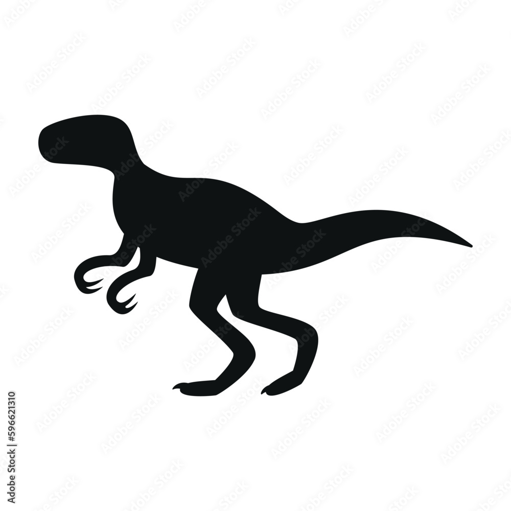 Flat vector silhouette illustration of velociraptor dinosaur