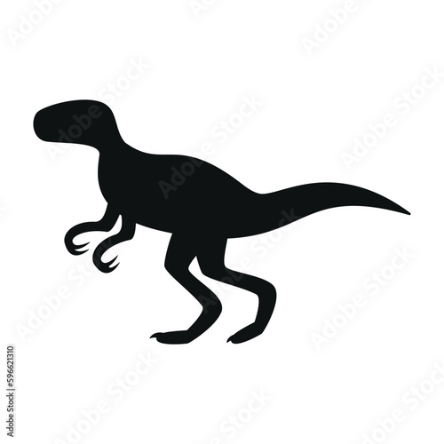 Flat vector silhouette illustration of velociraptor dinosaur