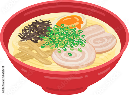 煮玉子をトッピングした、とんこつラーメンのイラスト