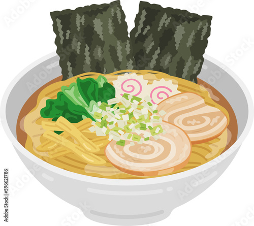 海苔をトッピングした、シンプルな醤油ラーメンのイラスト