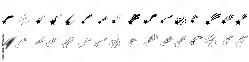 Shooting stars icon vector set. Comet tail or star trail illustration sign collection.