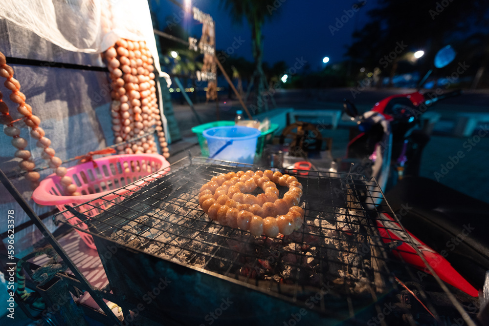 Grilled Sausages Night Food at Pattaya Beach