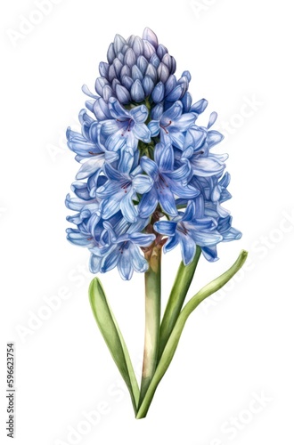 Watercolor illustration of a blue hyacinth flower isolated on white background. Generative AI.