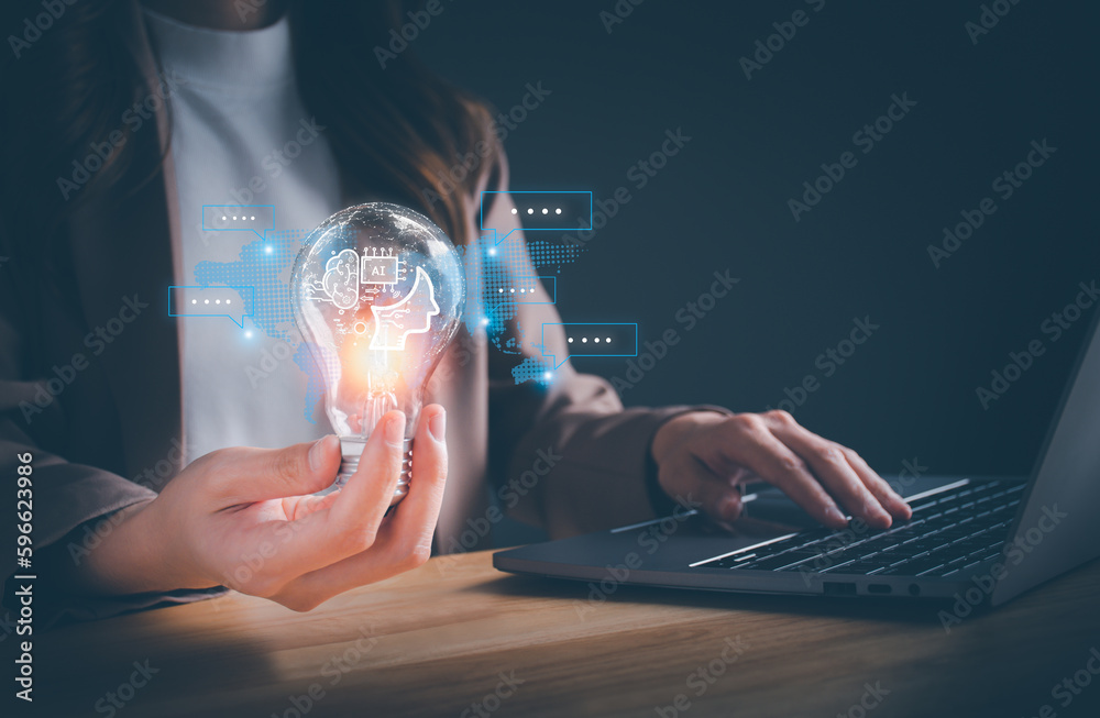 Foto de Woman using technology smart robot AI, Artificial intelligence ...