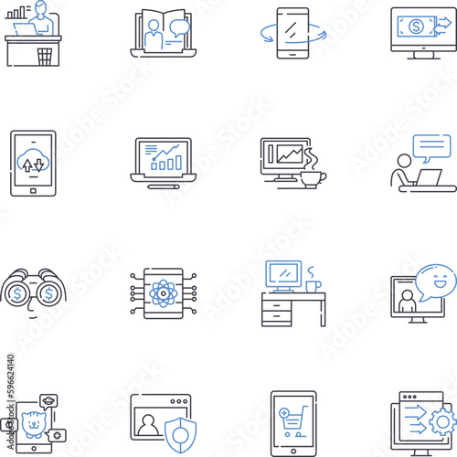 Online company line icons collection. E-commerce, Virtual, Digital, Marketplace, Web-based, Internet, Tech vector and linear illustration. Cyber,Online,Electronic outline signs set Generative AI