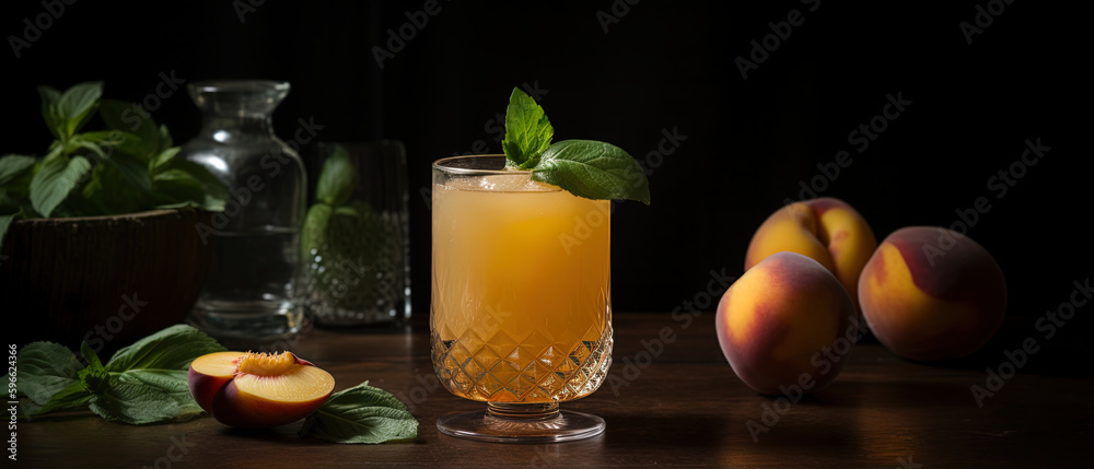 Ginger Peach Fizz. A bubbly cocktail made with fresh peach puree, ginger beer and vodka